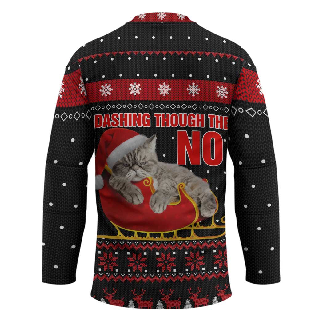 Cat Dashing Through The No Christmas Hockey Jersey Xmas Holiday Patterns - Wonder Print Shop