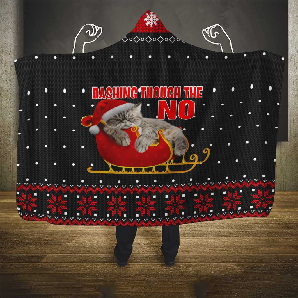Cat Dashing Through The No Christmas Hooded Blanket Xmas Holiday Patterns - Wonder Print Shop