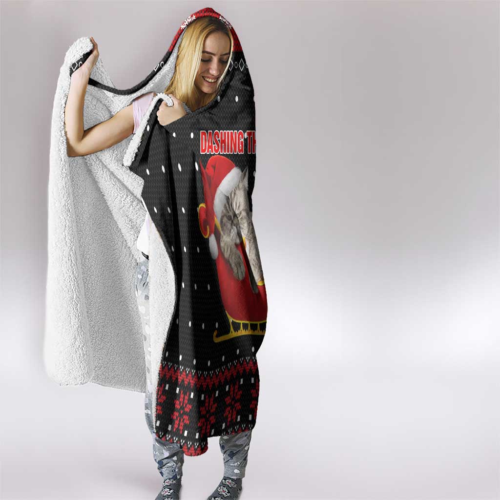 Cat Dashing Through The No Christmas Hooded Blanket Xmas Holiday Patterns - Wonder Print Shop