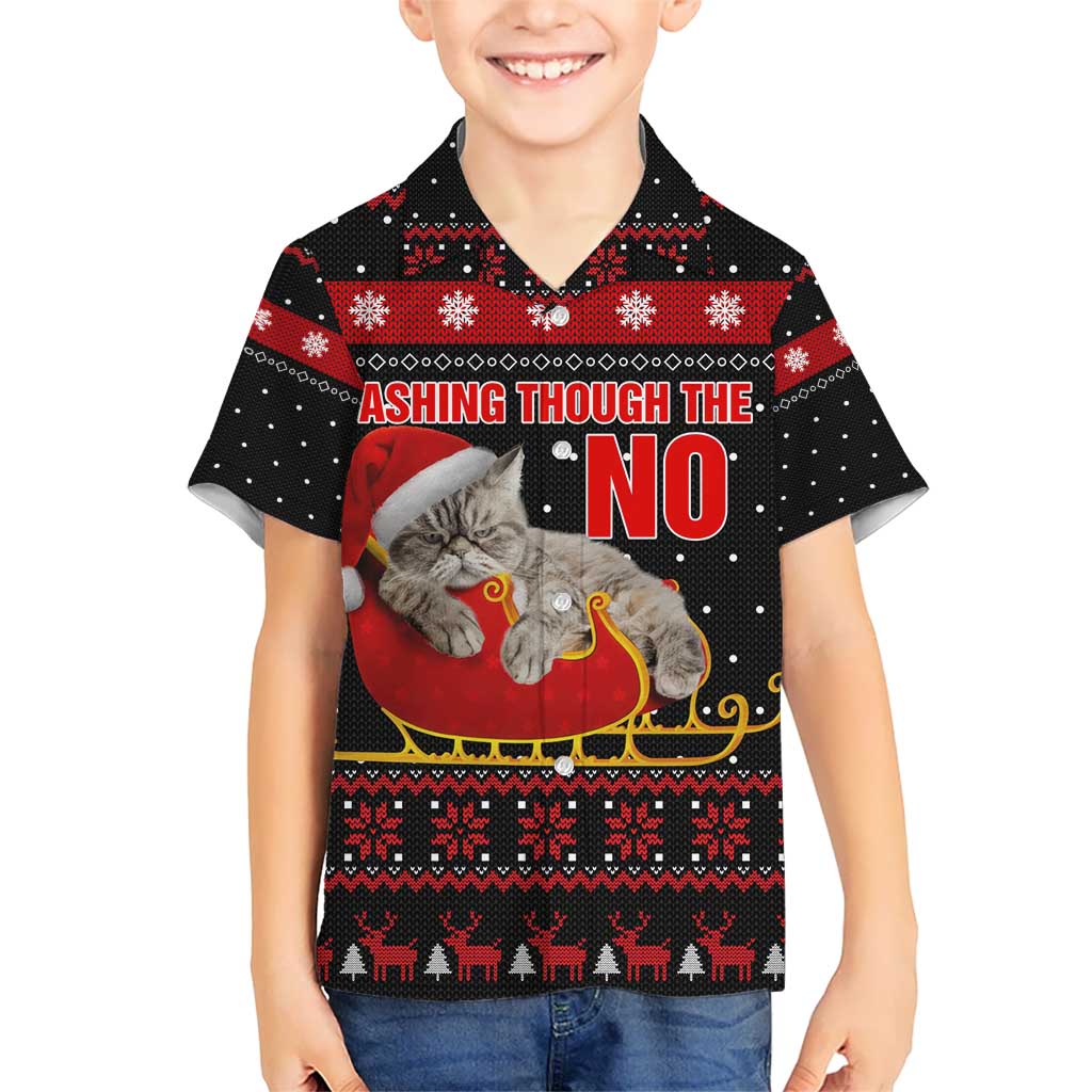 Cat Dashing Through The No Christmas Kid Hawaiian Shirt Xmas Holiday Patterns - Wonder Print Shop