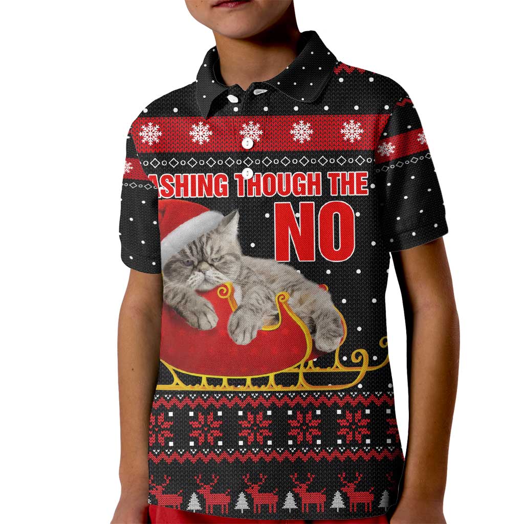 Cat Dashing Through The No Christmas Kid Polo Shirt Xmas Holiday Patterns - Wonder Print Shop