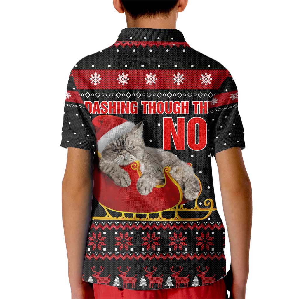 Cat Dashing Through The No Christmas Kid Polo Shirt Xmas Holiday Patterns - Wonder Print Shop