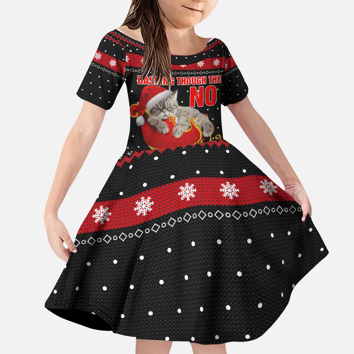 Cat Dashing Through The No Christmas Kid Short Sleeve Dress Xmas Holiday Patterns - Wonder Print Shop