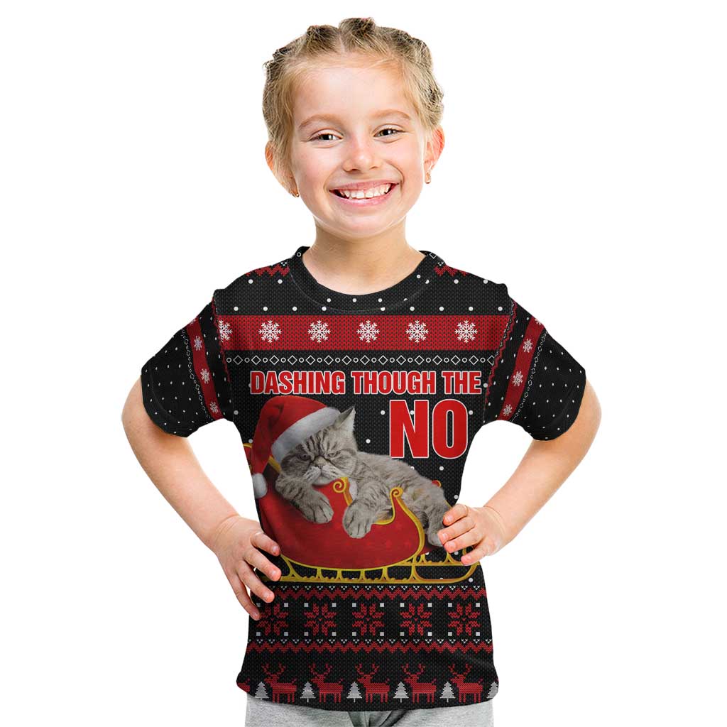 Cat Dashing Through The No Christmas Kid T Shirt Xmas Holiday Patterns - Wonder Print Shop