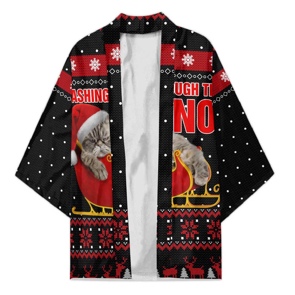 Cat Dashing Through The No Christmas Kimono Xmas Holiday Patterns - Wonder Print Shop