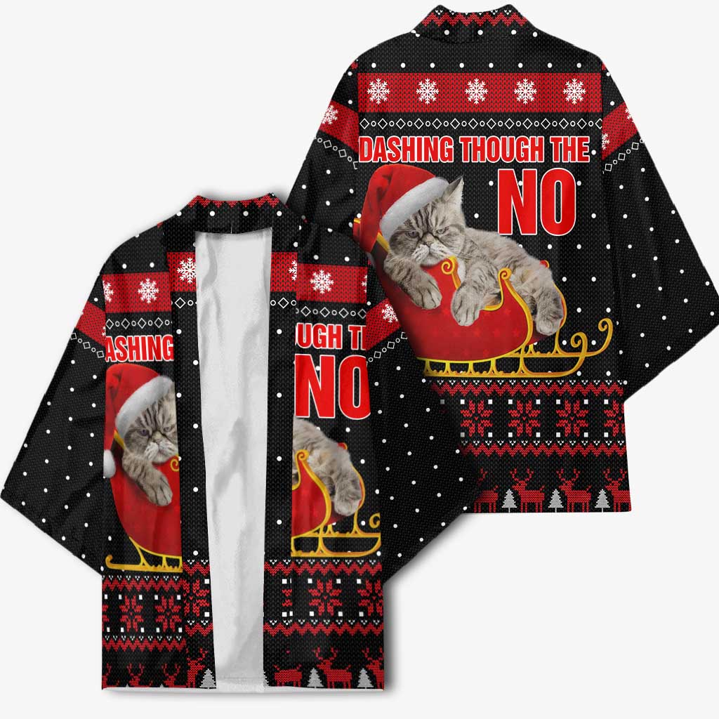 Cat Dashing Through The No Christmas Kimono Xmas Holiday Patterns - Wonder Print Shop