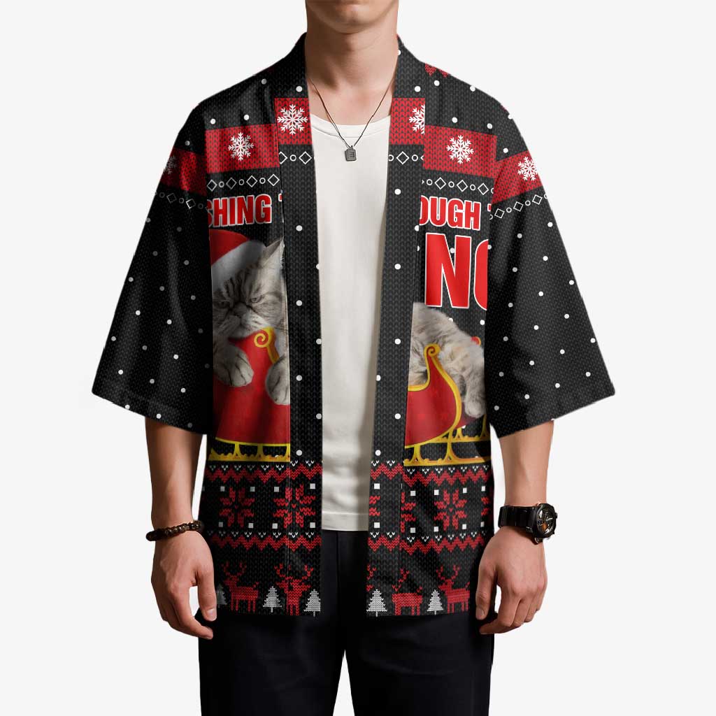 Cat Dashing Through The No Christmas Kimono Xmas Holiday Patterns - Wonder Print Shop