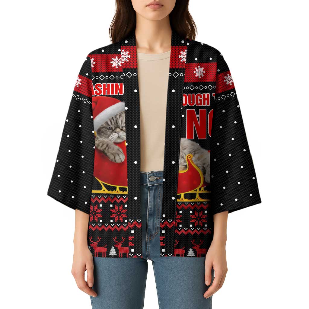 Cat Dashing Through The No Christmas Kimono Xmas Holiday Patterns - Wonder Print Shop