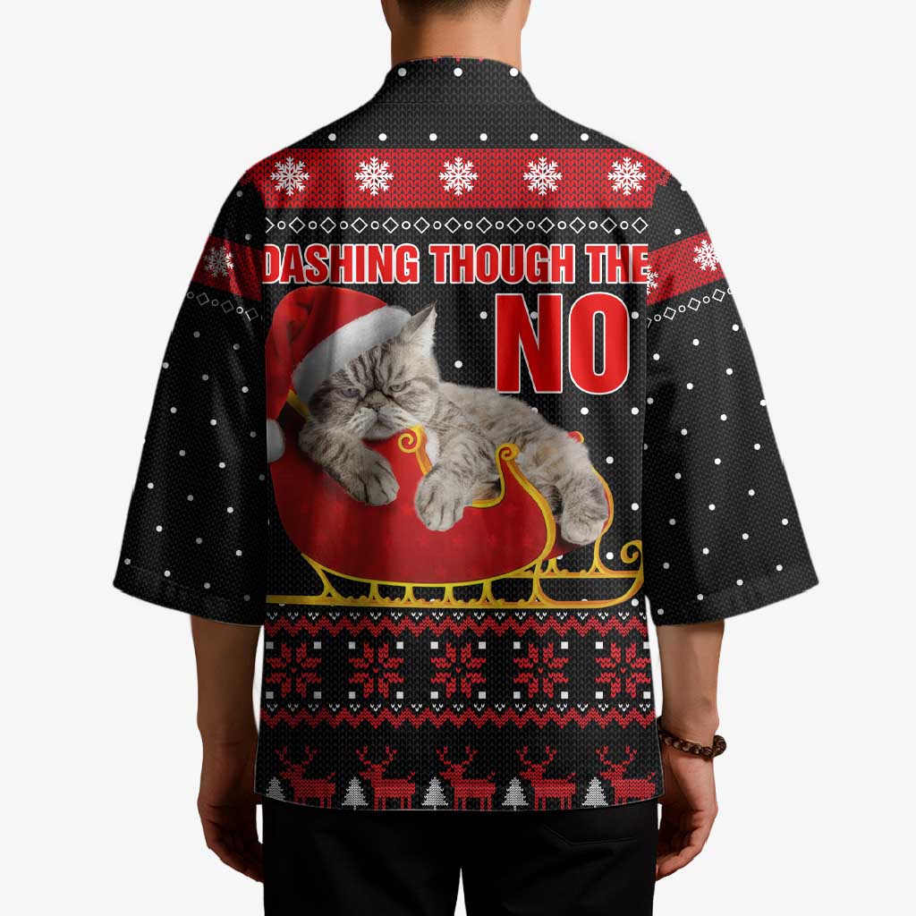 Cat Dashing Through The No Christmas Kimono Xmas Holiday Patterns - Wonder Print Shop