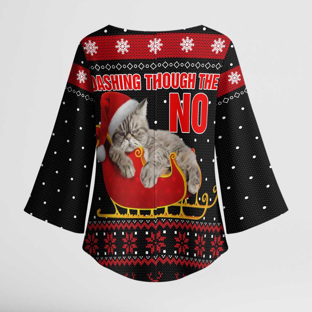 Cat Dashing Through The No Christmas Kimono Sleeve Blouse Xmas Holiday Patterns - Wonder Print Shop