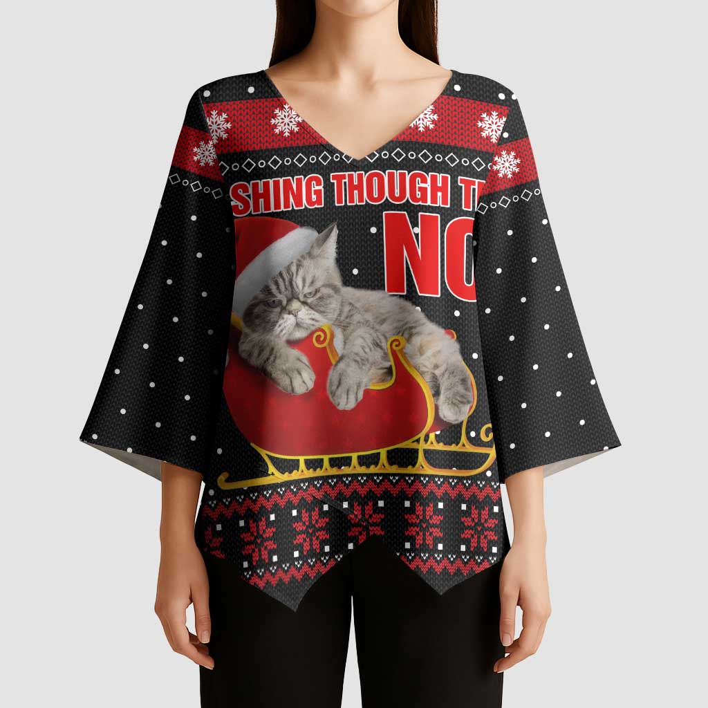 Cat Dashing Through The No Christmas Kimono Sleeve Blouse Xmas Holiday Patterns - Wonder Print Shop