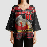 Cat Dashing Through The No Christmas Kimono Sleeve Blouse Xmas Holiday Patterns - Wonder Print Shop