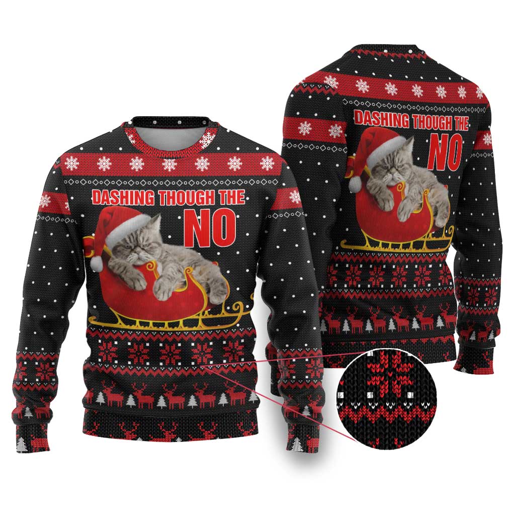 Cat Dashing Through The No Christmas Ugly Christmas Sweater Xmas Holiday Patterns - Wonder Print Shop