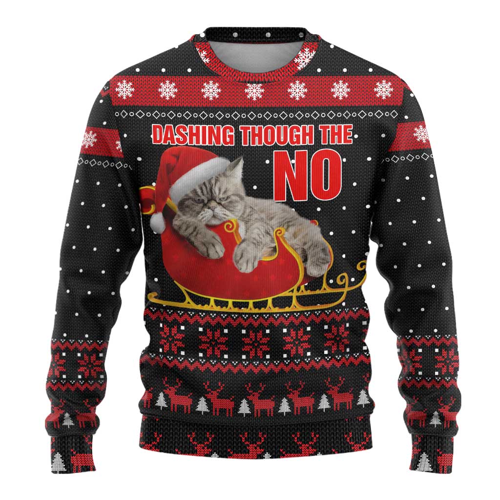 Cat Dashing Through The No Christmas Ugly Christmas Sweater Xmas Holiday Patterns - Wonder Print Shop
