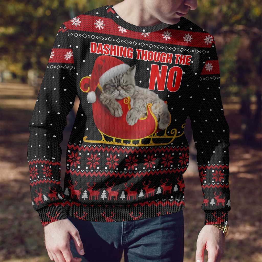 Cat Dashing Through The No Christmas Ugly Christmas Sweater Xmas Holiday Patterns - Wonder Print Shop
