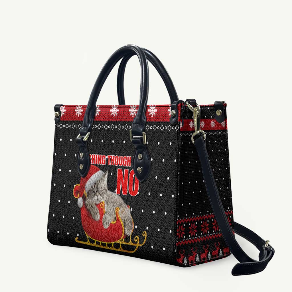 Cat Dashing Through The No Christmas Leather Bag Xmas Holiday Patterns - Wonder Print Shop