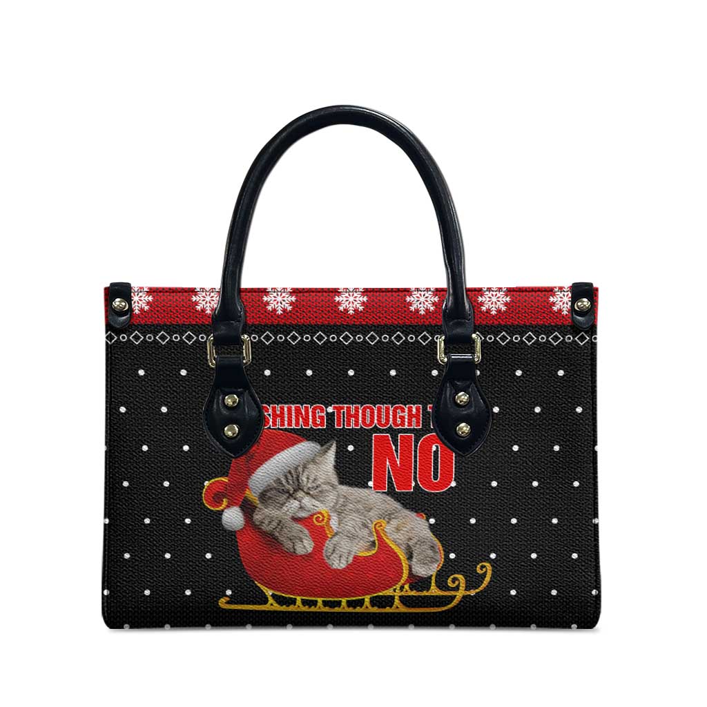 Cat Dashing Through The No Christmas Leather Bag Xmas Holiday Patterns - Wonder Print Shop