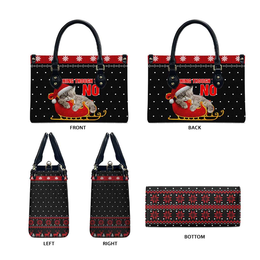 Cat Dashing Through The No Christmas Leather Bag Xmas Holiday Patterns - Wonder Print Shop