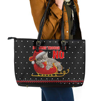 Cat Dashing Through The No Christmas Leather Tote Bag Xmas Holiday Patterns - Wonder Print Shop