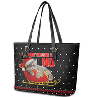 Cat Dashing Through The No Christmas Leather Tote Bag Xmas Holiday Patterns - Wonder Print Shop