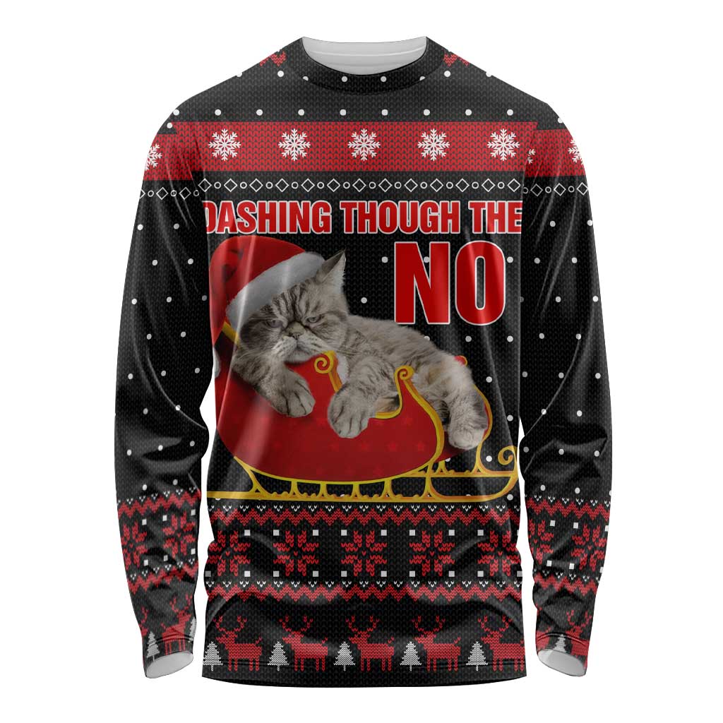 Cat Dashing Through The No Christmas Long Sleeve Shirt Xmas Holiday Patterns - Wonder Print Shop