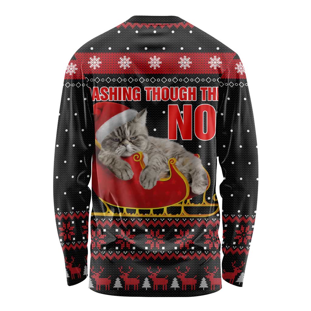 Cat Dashing Through The No Christmas Long Sleeve Shirt Xmas Holiday Patterns - Wonder Print Shop