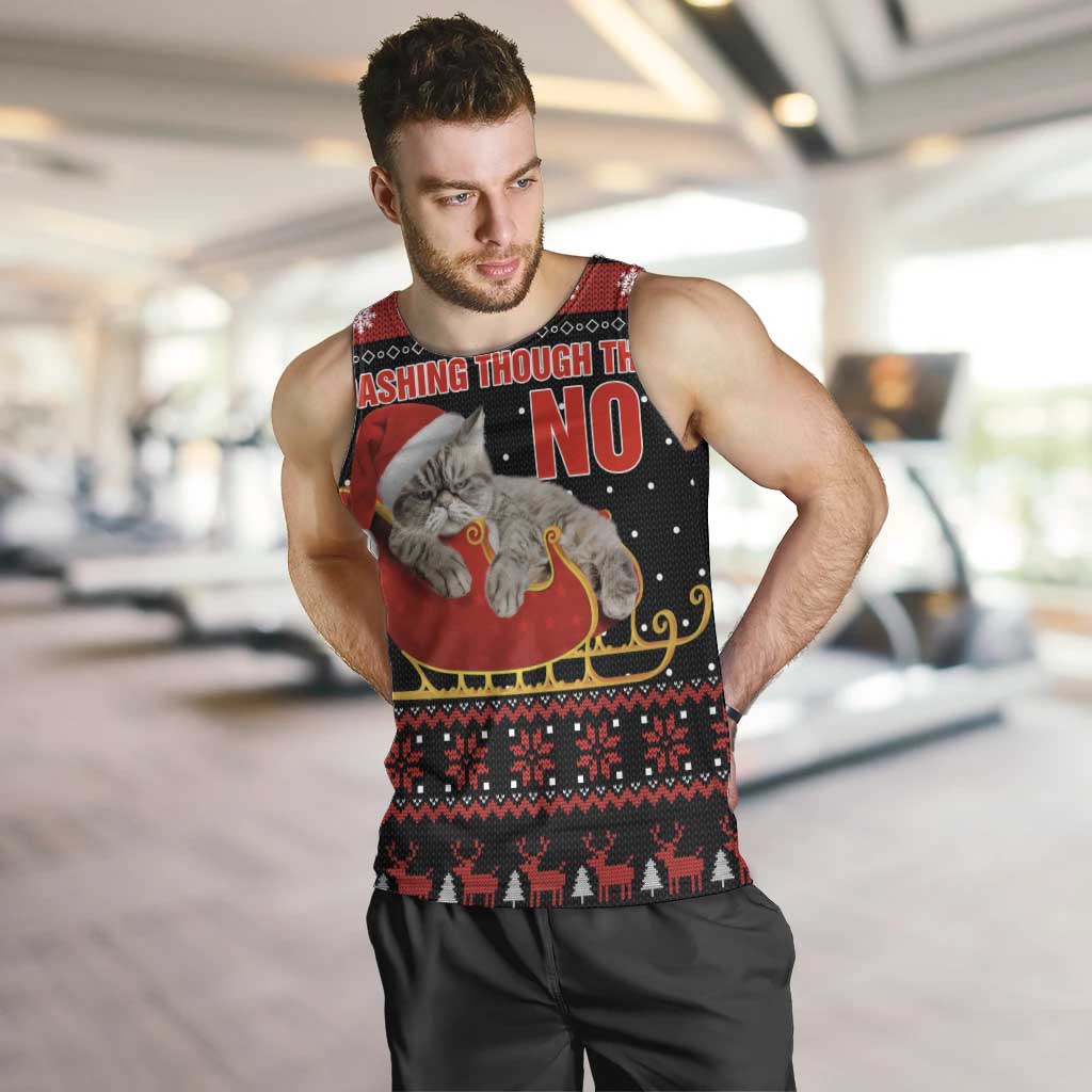 Cat Dashing Through The No Christmas Men Tank Top Xmas Holiday Patterns - Wonder Print Shop