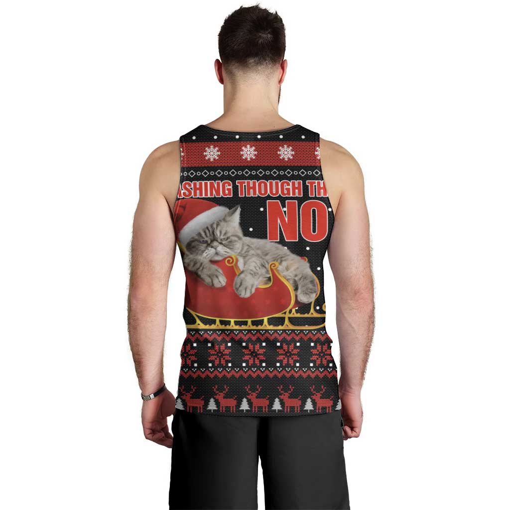 Cat Dashing Through The No Christmas Men Tank Top Xmas Holiday Patterns - Wonder Print Shop