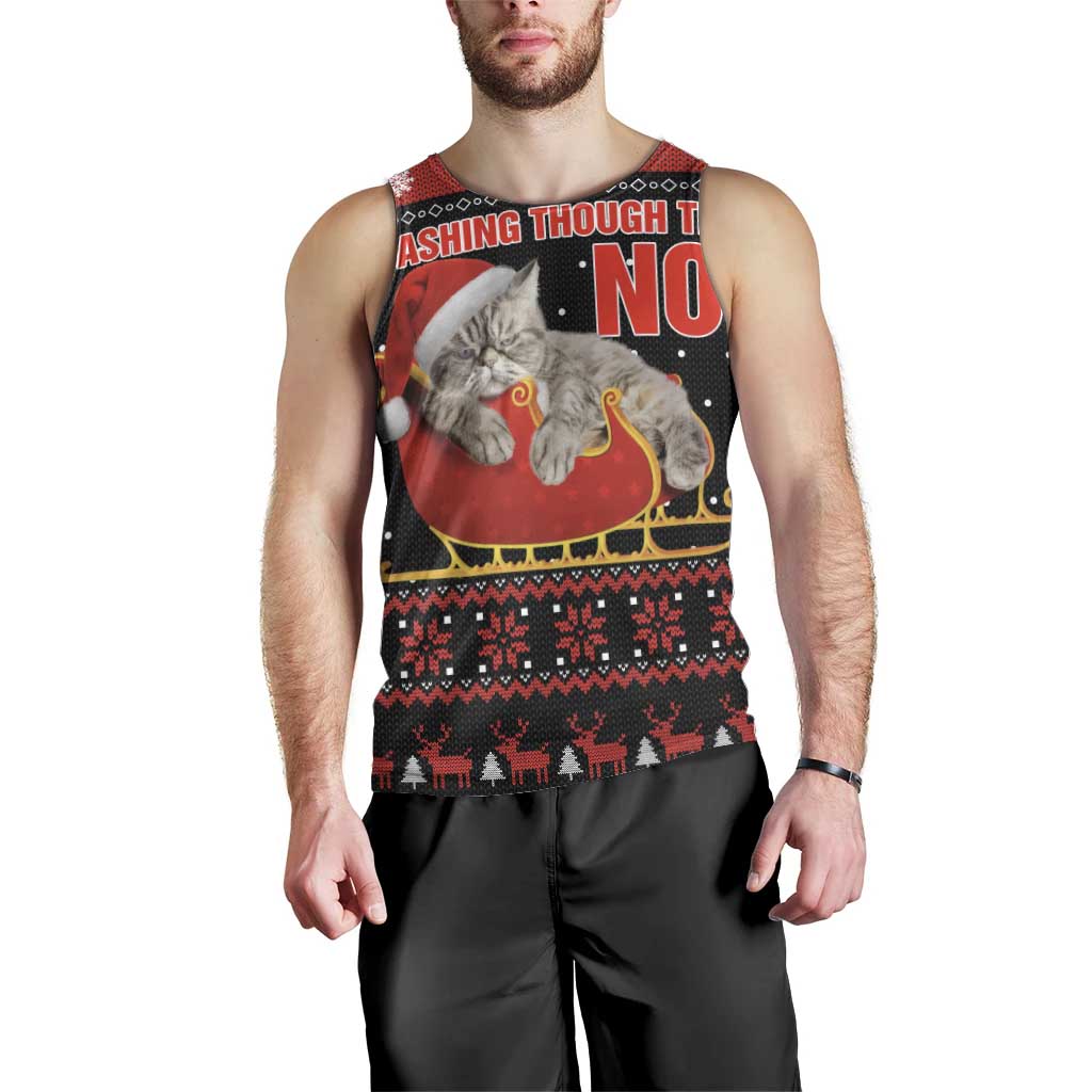 Cat Dashing Through The No Christmas Men Tank Top Xmas Holiday Patterns - Wonder Print Shop