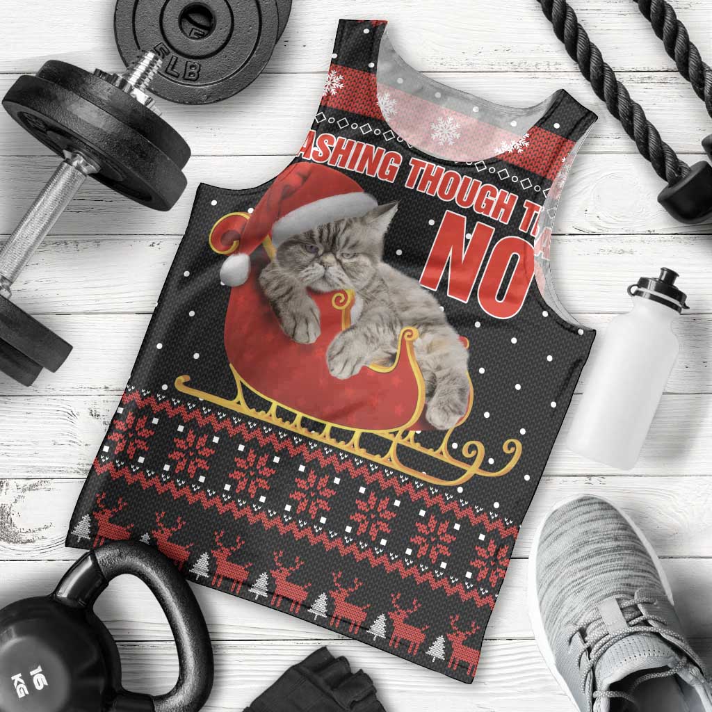 Cat Dashing Through The No Christmas Men Tank Top Xmas Holiday Patterns - Wonder Print Shop