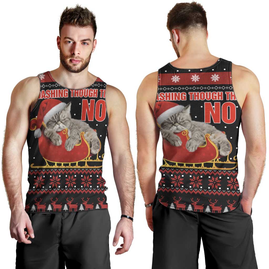 Cat Dashing Through The No Christmas Men Tank Top Xmas Holiday Patterns - Wonder Print Shop