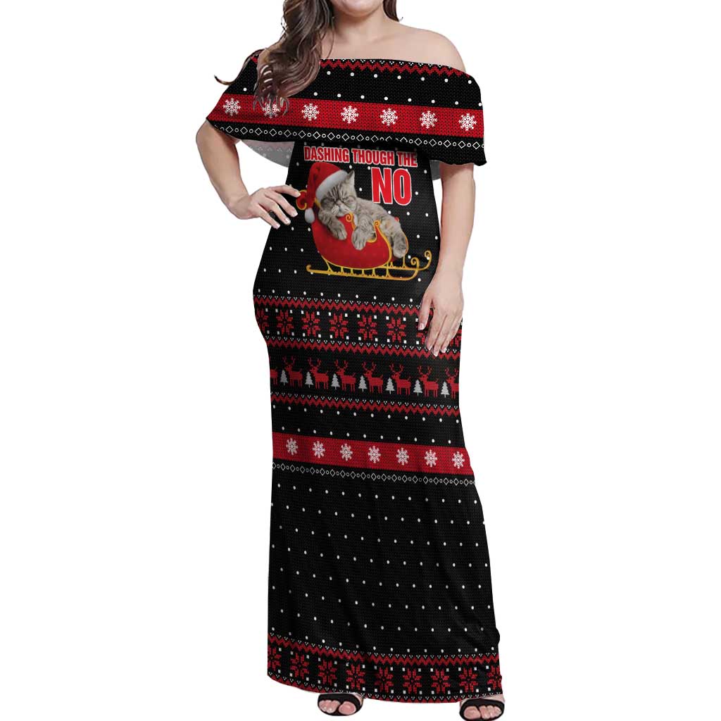 Cat Dashing Through The No Christmas Off Shoulder Maxi Dress Xmas Holiday Patterns - Wonder Print Shop