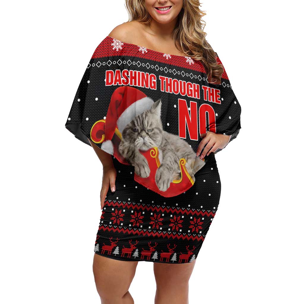 Cat Dashing Through The No Christmas Off Shoulder Short Dress Xmas Holiday Patterns - Wonder Print Shop