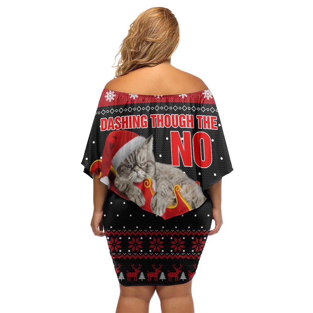 Cat Dashing Through The No Christmas Off Shoulder Short Dress Xmas Holiday Patterns - Wonder Print Shop