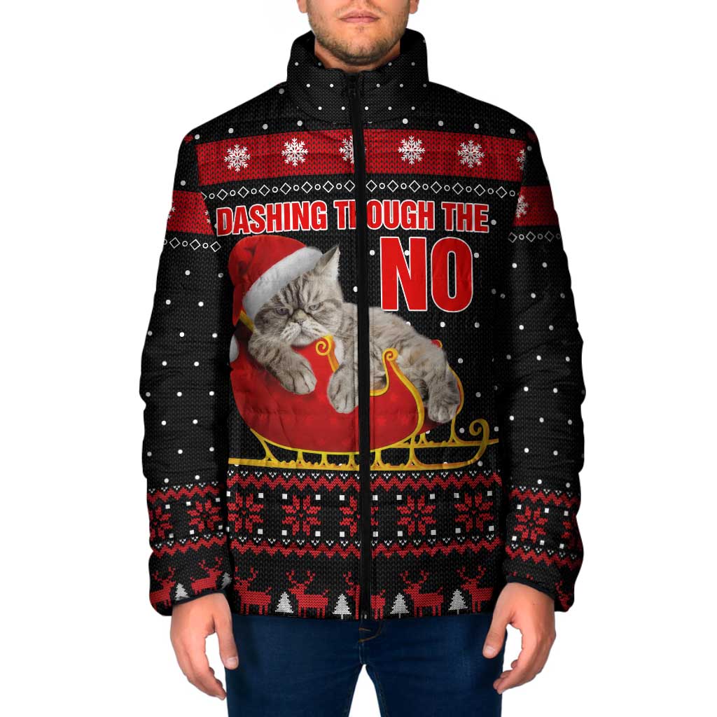 Cat Dashing Through The No Christmas Padded Jacket Xmas Holiday Patterns - Wonder Print Shop