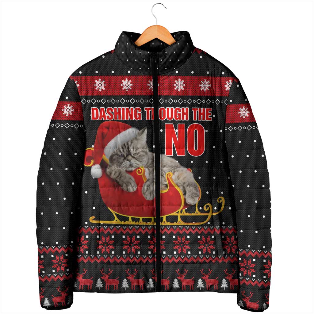 Cat Dashing Through The No Christmas Padded Jacket Xmas Holiday Patterns - Wonder Print Shop