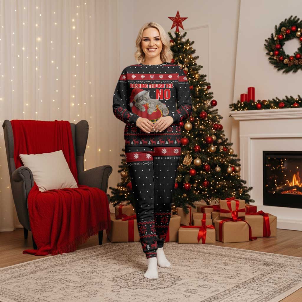 Cat Dashing Through The No Christmas Pajama Set Xmas Holiday Patterns - Wonder Print Shop