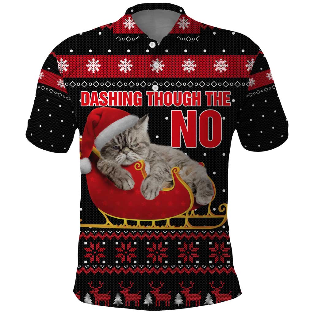 Cat Dashing Through The No Christmas Polo Shirt Xmas Holiday Patterns - Wonder Print Shop