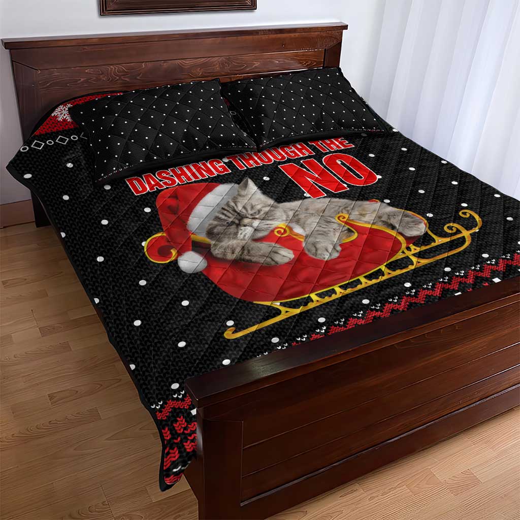 Cat Dashing Through The No Christmas Quilt Bed Set Xmas Holiday Patterns - Wonder Print Shop