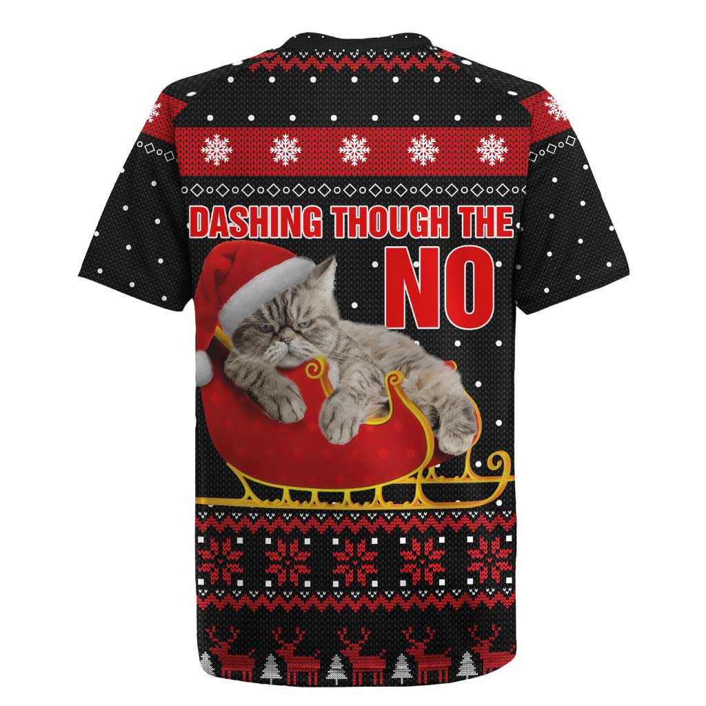 Cat Dashing Through The No Christmas Rugby Jersey Xmas Holiday Patterns - Wonder Print Shop