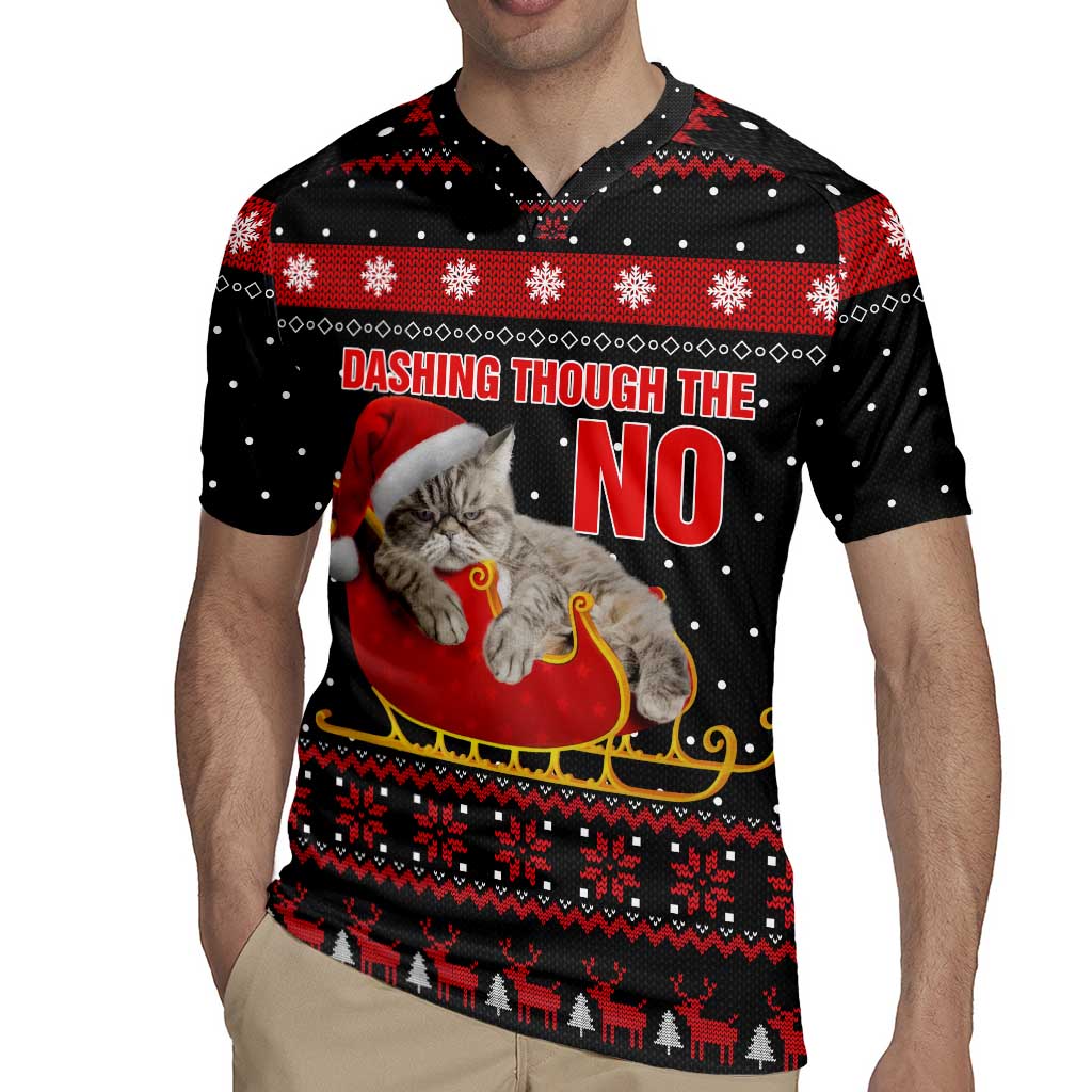 Cat Dashing Through The No Christmas Rugby Jersey Xmas Holiday Patterns - Wonder Print Shop