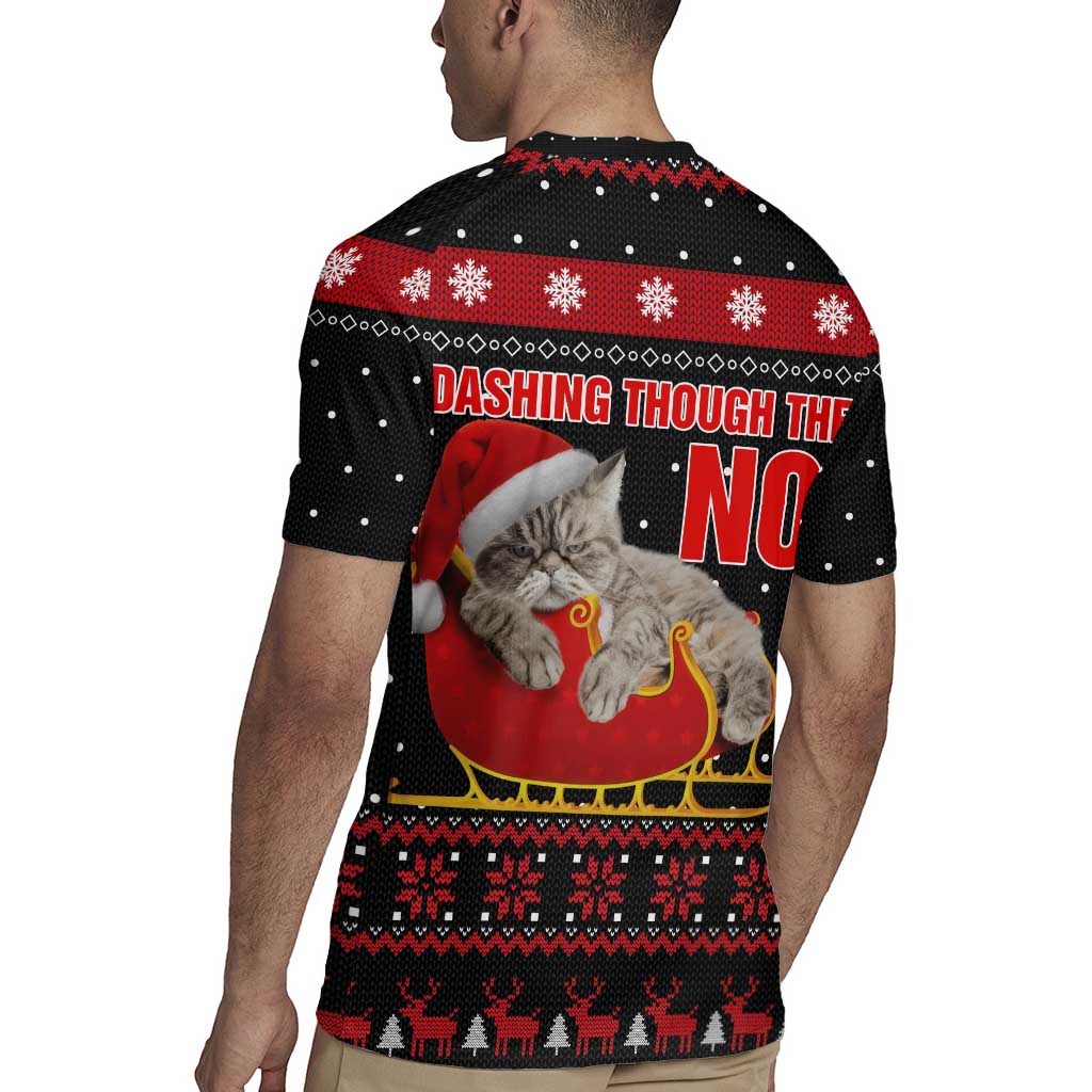 Cat Dashing Through The No Christmas Rugby Jersey Xmas Holiday Patterns - Wonder Print Shop