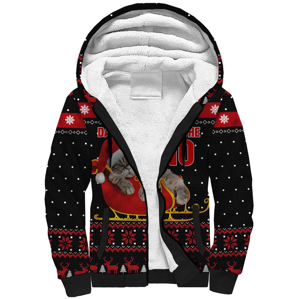 Cat Dashing Through The No Christmas Sherpa Hoodie Xmas Holiday Patterns - Wonder Print Shop