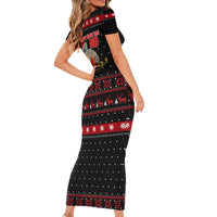 Cat Dashing Through The No Christmas Short Sleeve Bodycon Dress Xmas Holiday Patterns - Wonder Print Shop