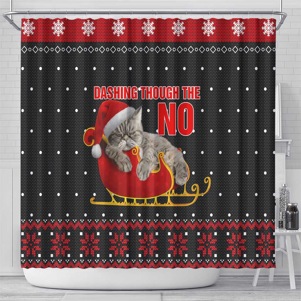 Cat Dashing Through The No Christmas Shower Curtain Xmas Holiday Patterns - Wonder Print Shop