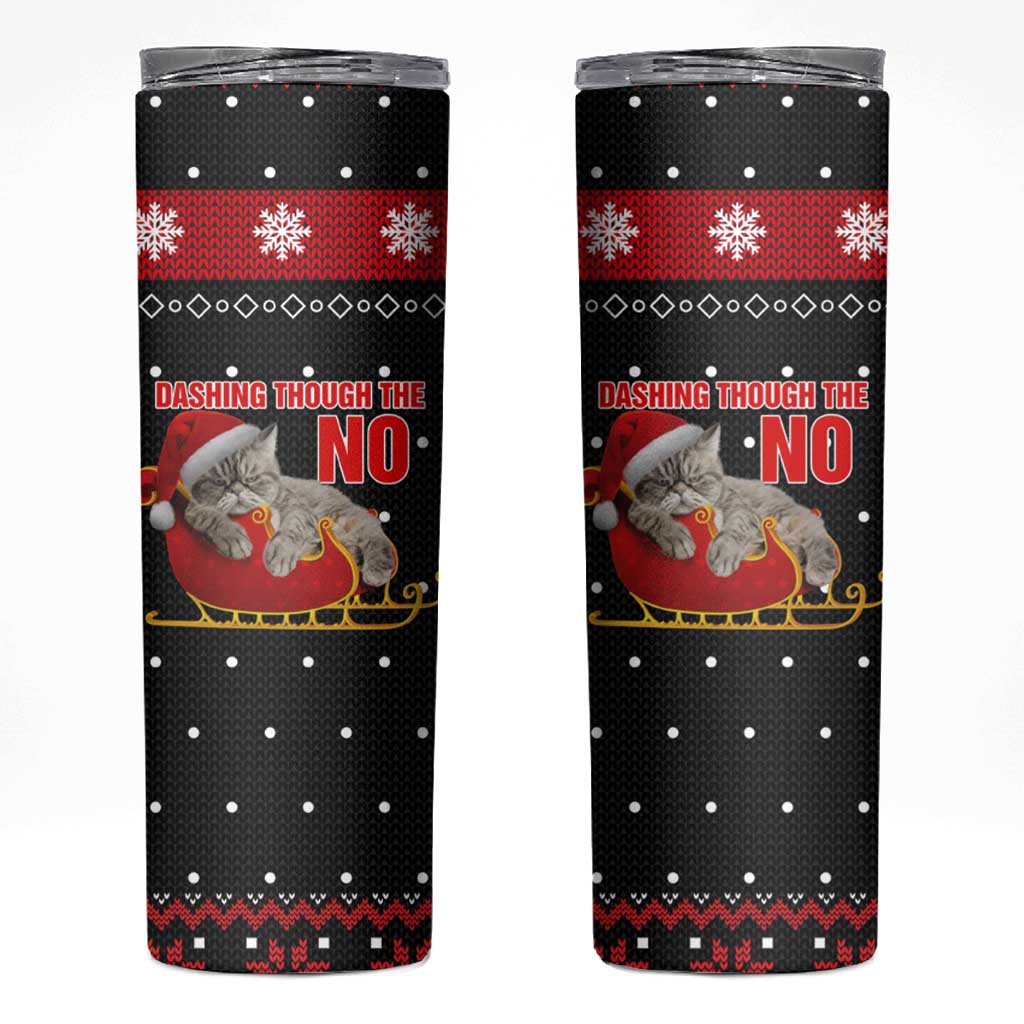 Cat Dashing Through The No Christmas Skinny Tumbler Xmas Holiday Patterns - Wonder Print Shop