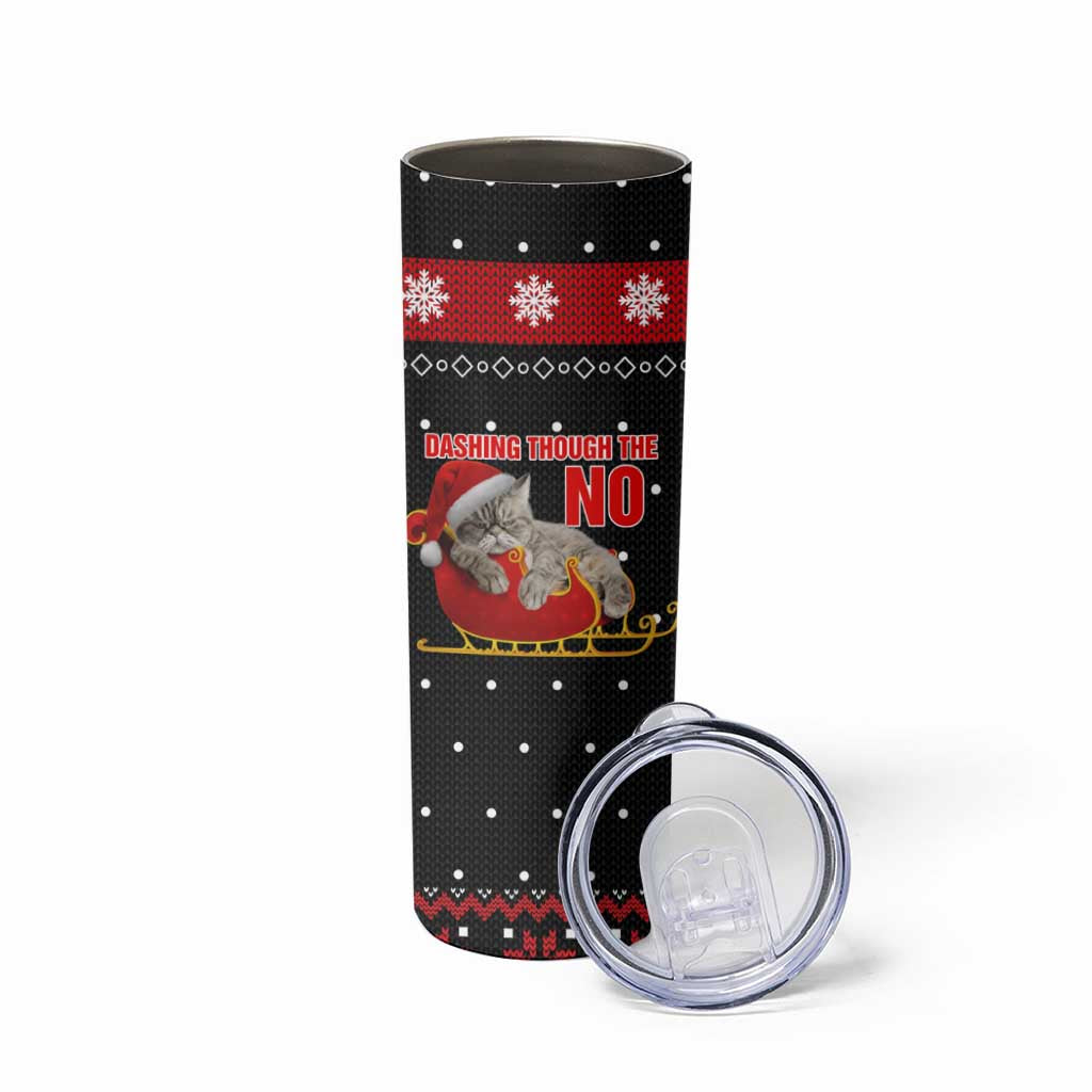 Cat Dashing Through The No Christmas Skinny Tumbler Xmas Holiday Patterns - Wonder Print Shop