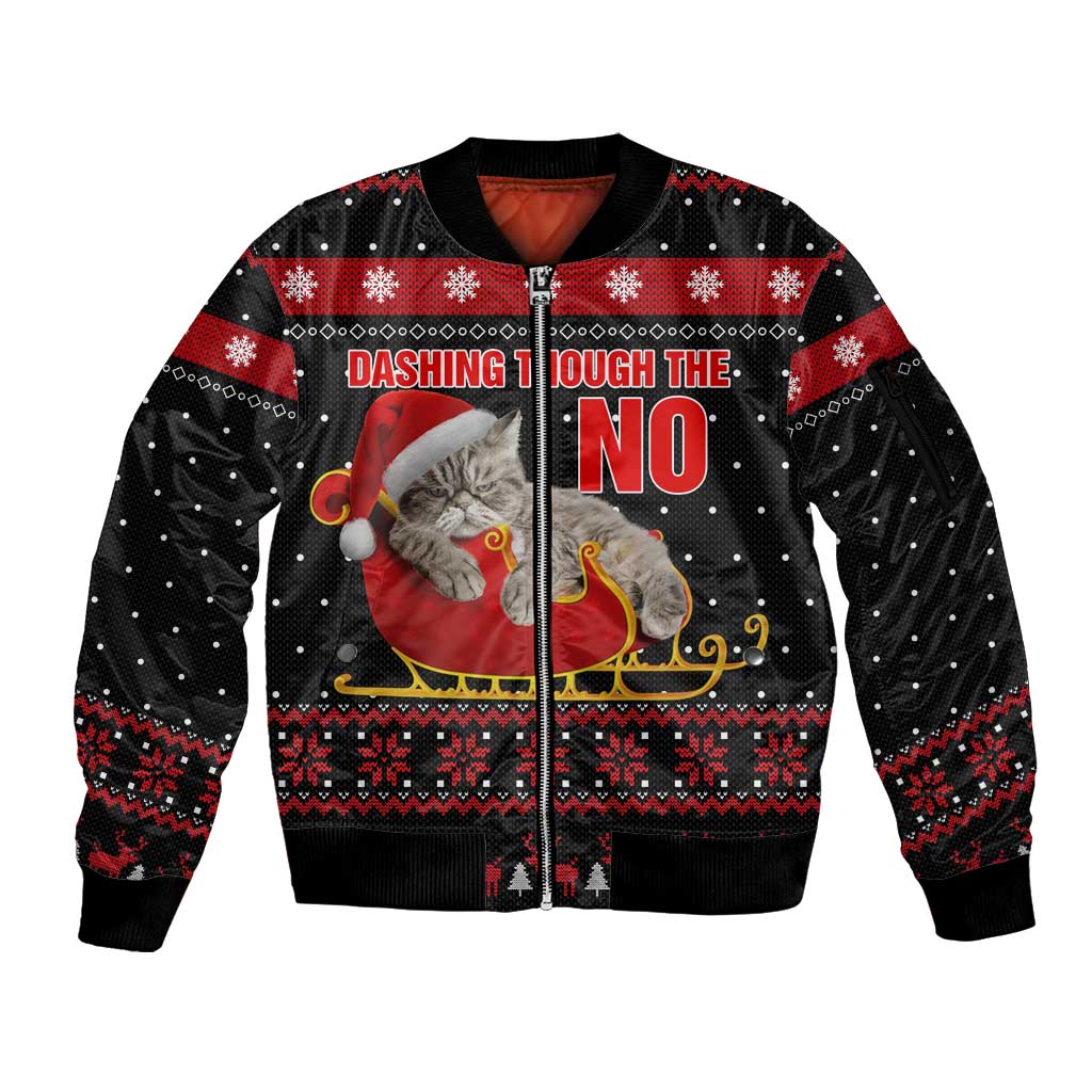 Cat Dashing Through The No Christmas Sleeve Zip Bomber Jacket Xmas Holiday Patterns - Wonder Print Shop