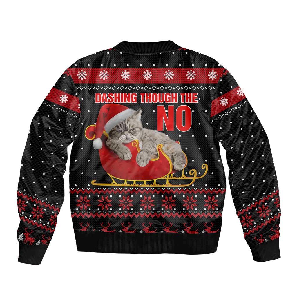 Cat Dashing Through The No Christmas Sleeve Zip Bomber Jacket Xmas Holiday Patterns - Wonder Print Shop