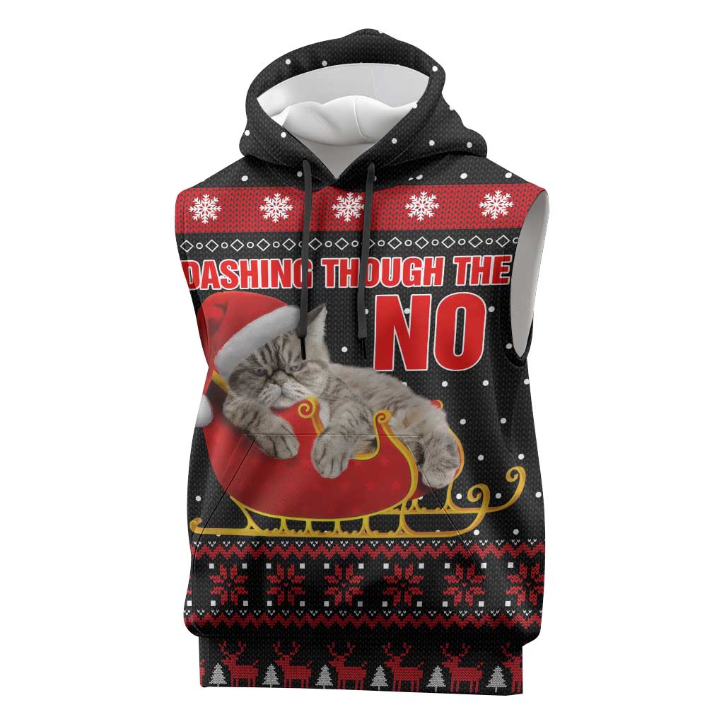 Cat Dashing Through The No Christmas Sleeveless Hoodie Xmas Holiday Patterns - Wonder Print Shop